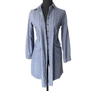 Chambray Tunic Dress Womens S Button Down Top Long Sleeve Denim Casual Boho Fall